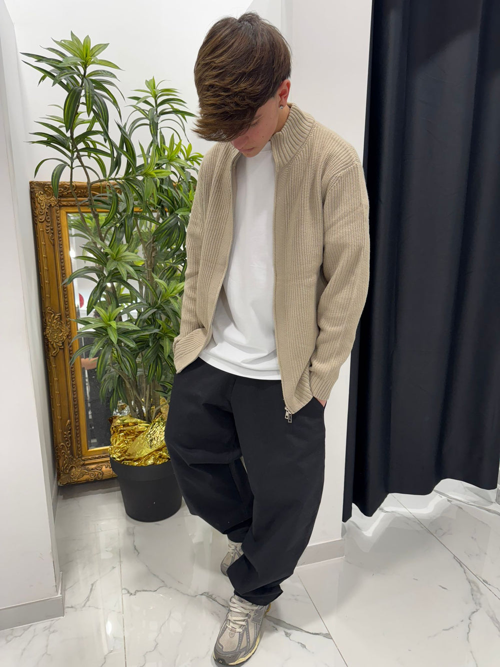 Maglione Full Zip Beige - Duca Homme