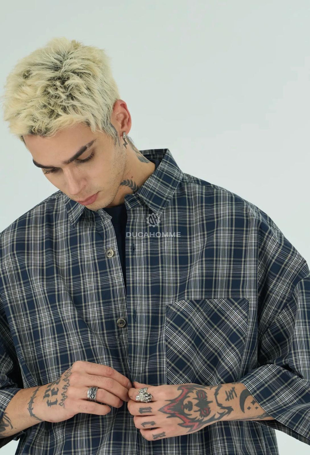 Camicia a Quadri Over Size | Duca Homme (blu)
