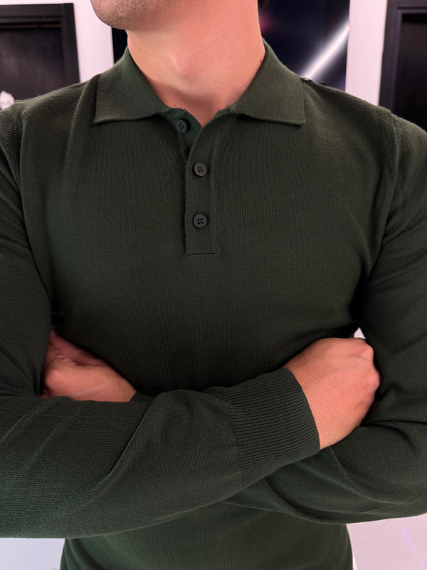 Polo in Maglia Uomo Manica Lunga Verde Scuro - Duca Homme