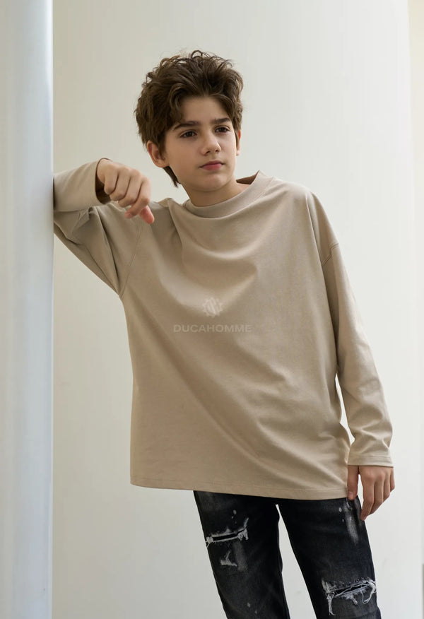 Maglia Manica Lunga Beige Bambino Duca Homme | T-Shirt Kids Streetwear