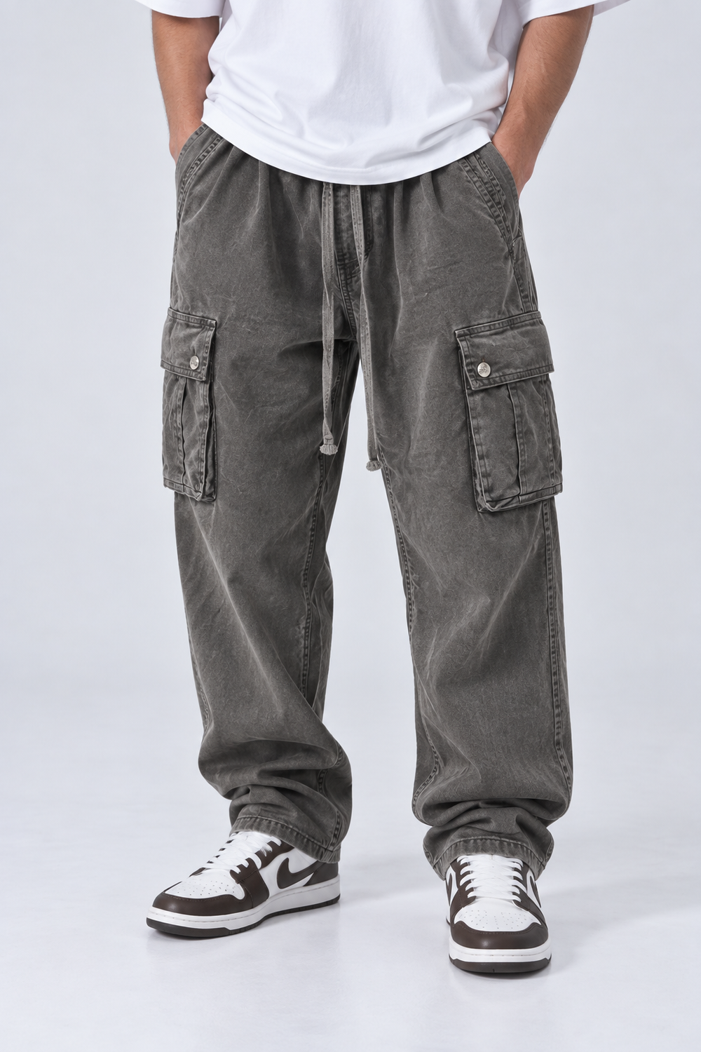 Pantalone Baggy Slavato Cargo | Duca Homme (grigio piombo)