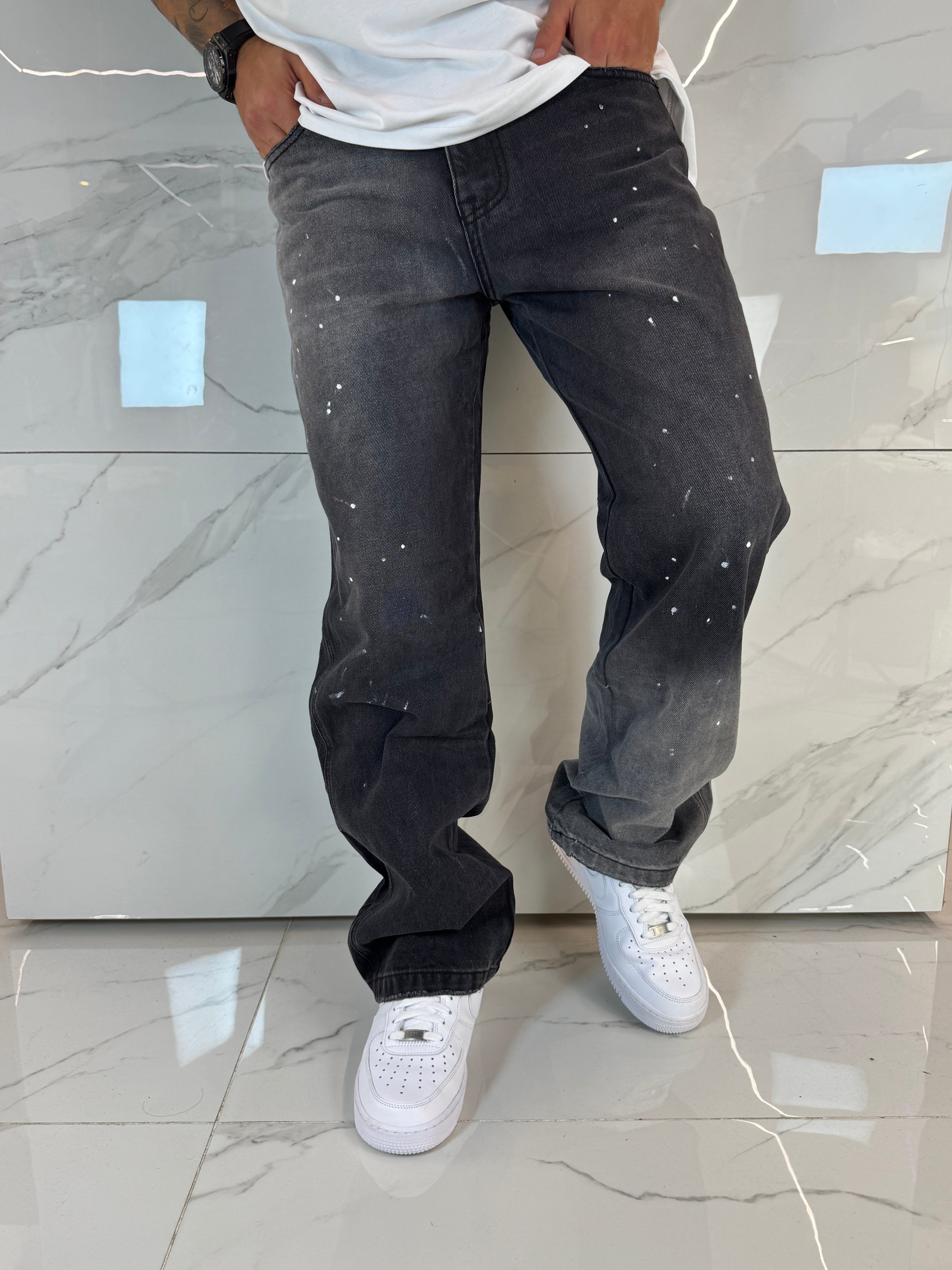Jeans Loose Fit Grigio Uomo Duca Homme - Schizzi Vernice Urban