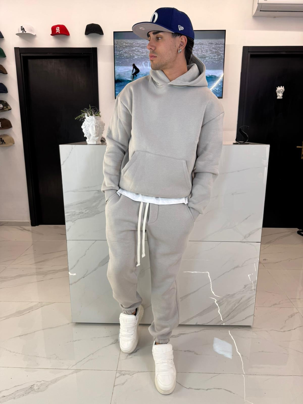 Hoodie Oversize Taglio Corto Grigio Ghiaccio - Duca Homme