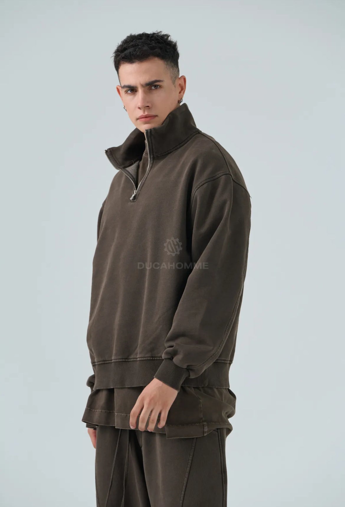 Completo Tuta Marrone Slavato Baggy Duca Homme | Felpa Pantalone Streetwear