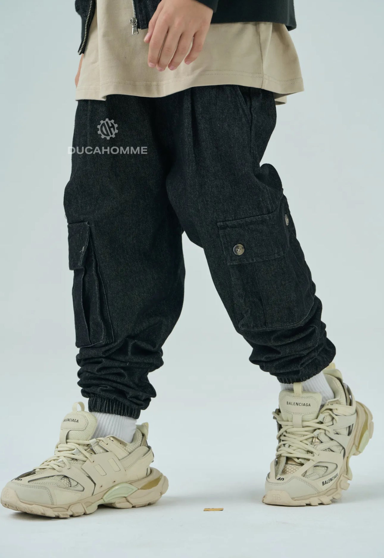 Jeans Nero Cargo Fondo Stretto Bambino Duca Homme | Streetwear Kids