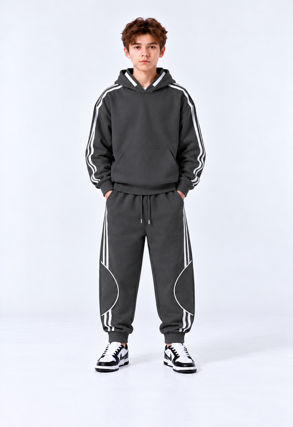 Completo Felpato Strisce Laterali Bambino | Duca Homme (grigio scuro)