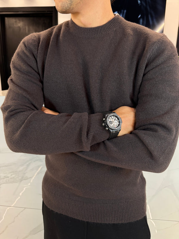 Maglione Basic Girocollo Marrone misto cachemir - Duca Homme
