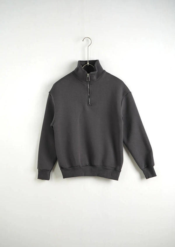 Felpa Mezza Zip Grigio Piombo Collo Alto Bambino - Duca Homme