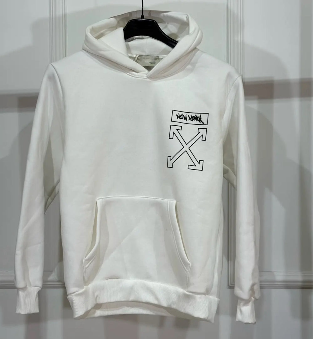 Felpa Bambino Bianca Stampa Orso Duca Homme | Cappuccio Cotone 8-16 Anni
