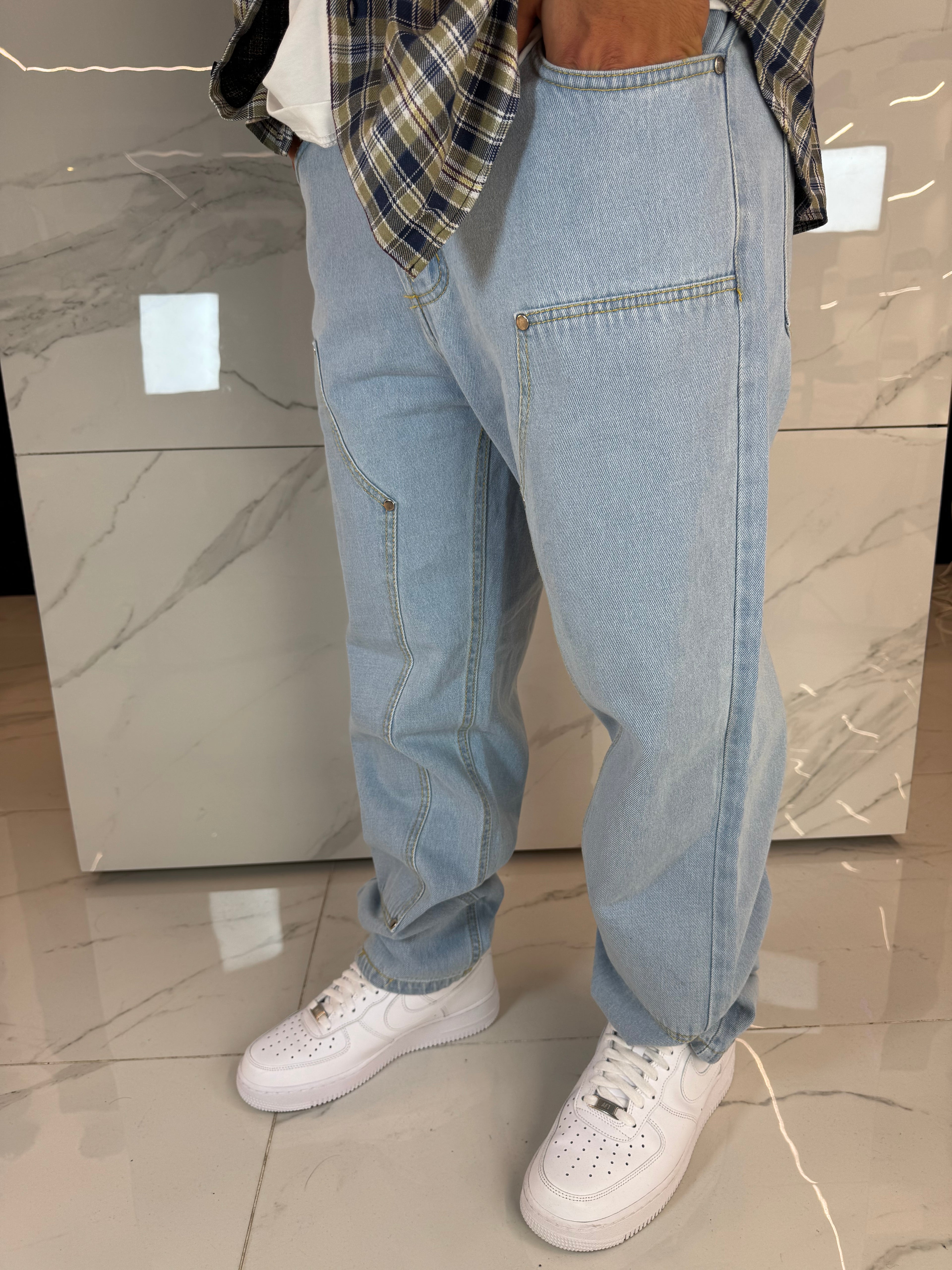 Jeans Baggy Carpenter Blu Chiaro Uomo Duca Homme - Gamba Larga