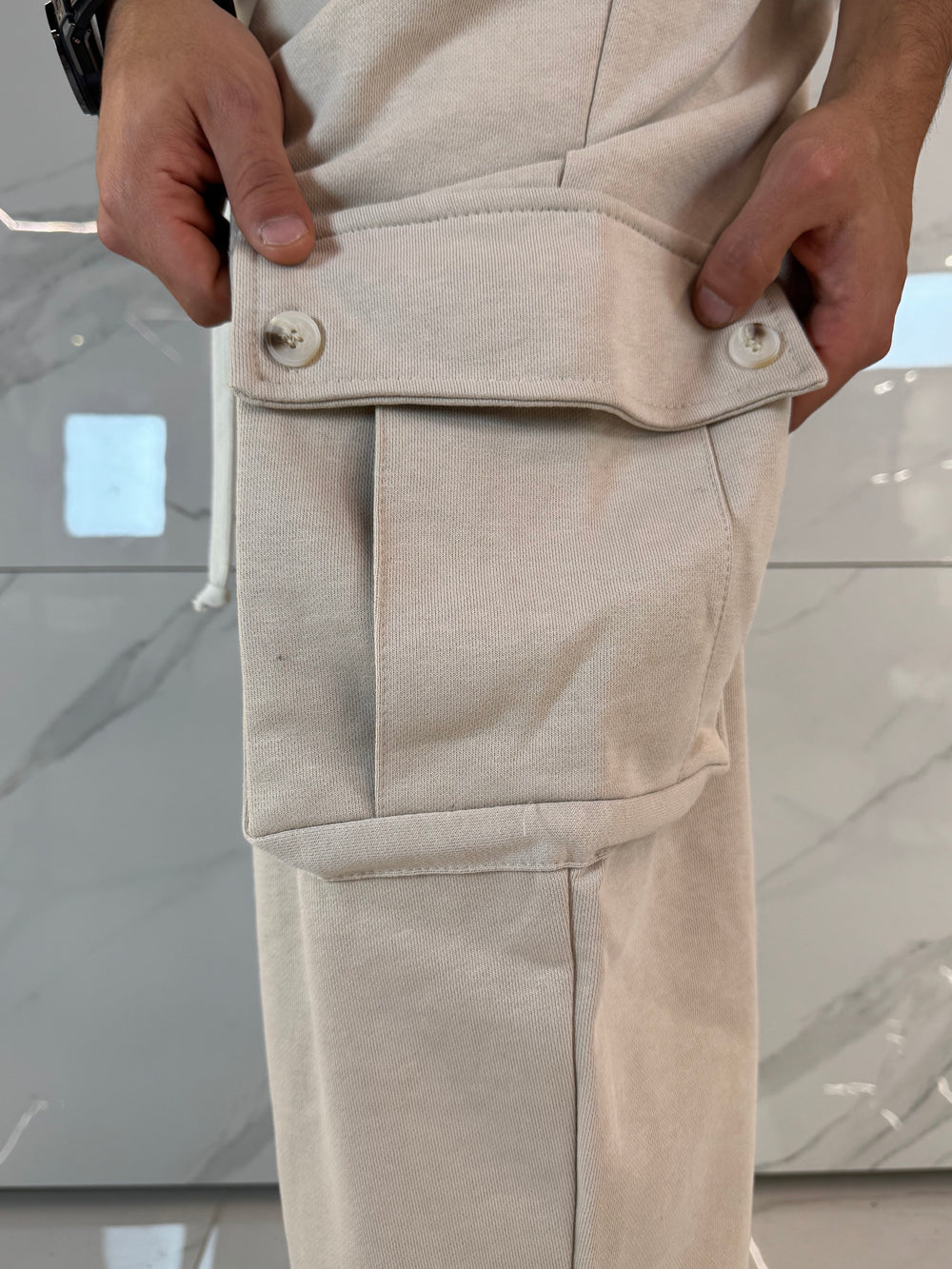 Pantaloni Tuta Garzati Beige Duca Homme | Fondo Largo | Streetwear Caldo