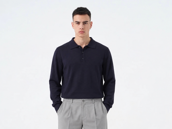 Polo Long Sleeve-Duca Homme (blu)