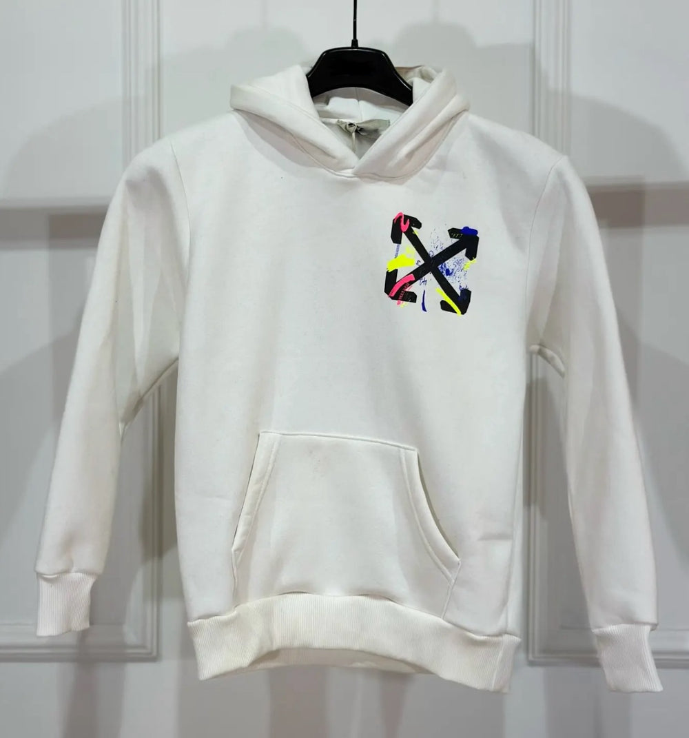 Felpa Bambino Duca Homme Bianca con Stampa | Cappuccio Cotone | Oversize