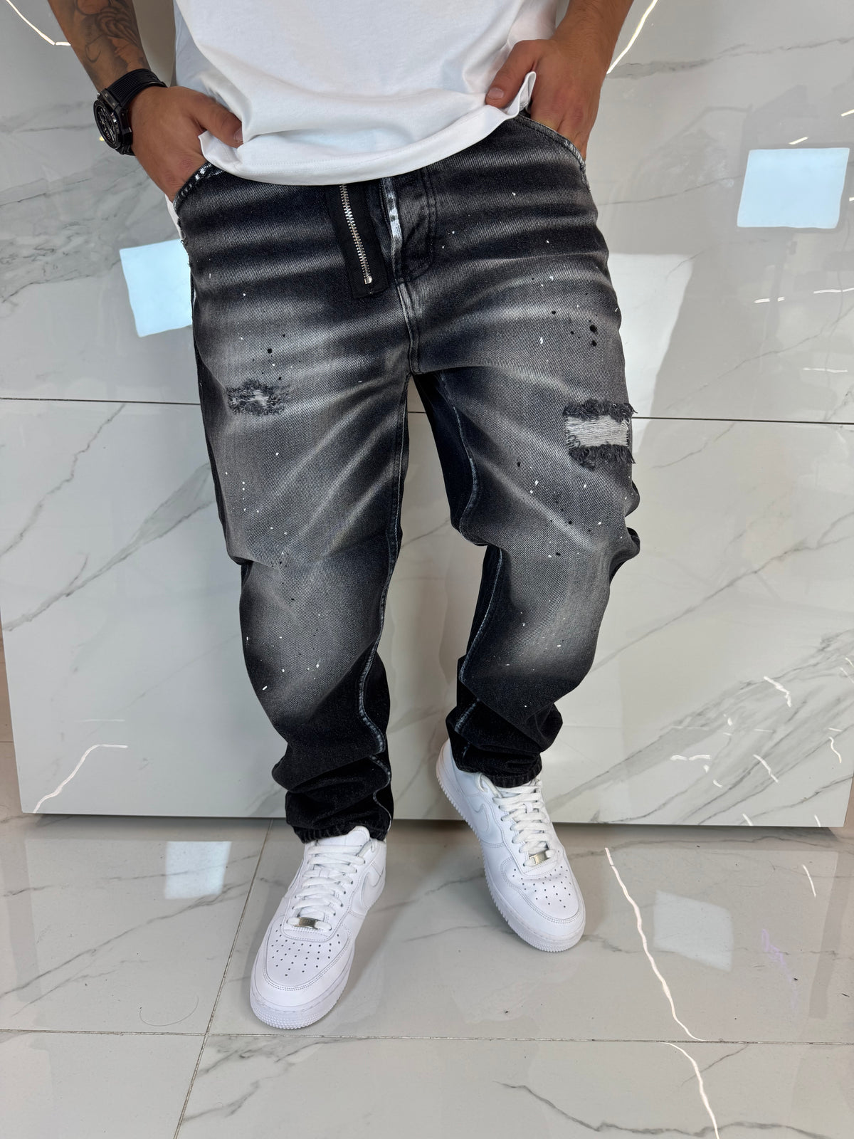 Jeans Skater con Strappi e Lavaggio Uomo - Duca Homme