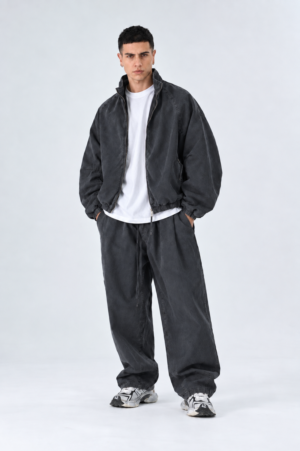 Completo Giacca zip Denim Oversize | Duca Homme (grigio scuro)