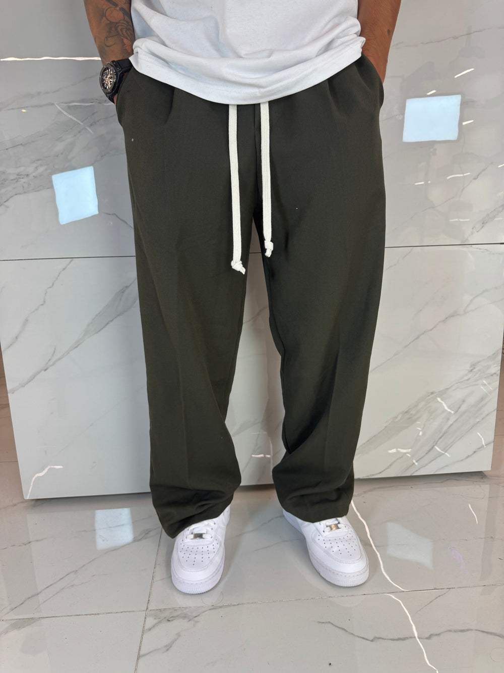 Pantalone Verde Militare Fondo Largo - Streetwear Premium Duca Homme