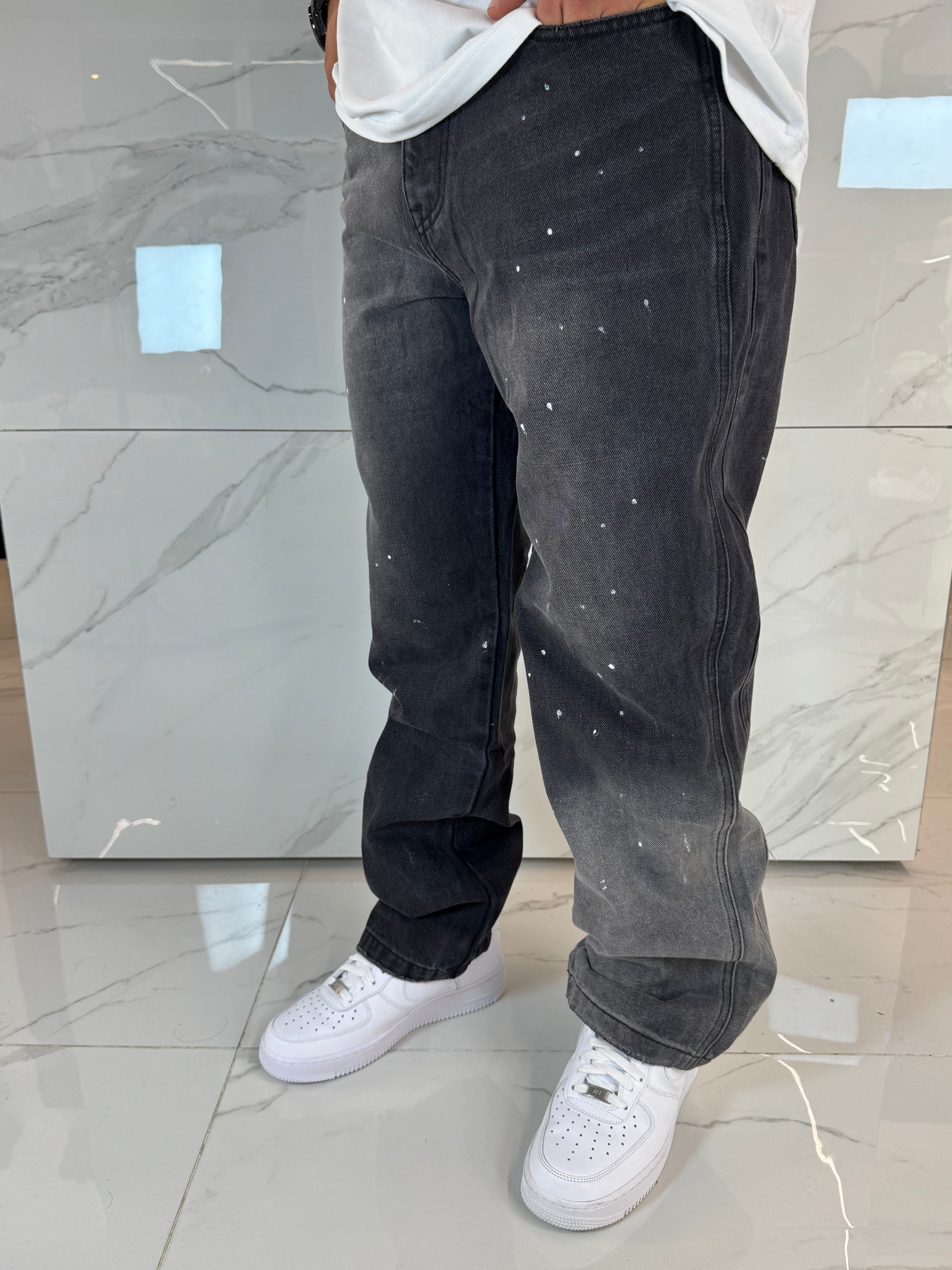 Jeans Loose Fit Grigio Uomo Duca Homme - Schizzi Vernice Urban