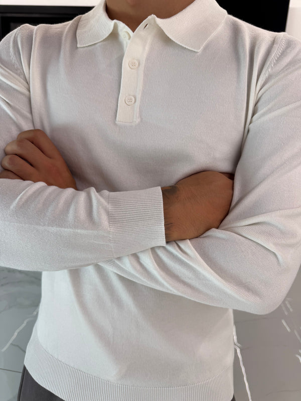 Polo in Maglia Uomo Manica Lunga Bianca (con Bottoni) - Duca Homme