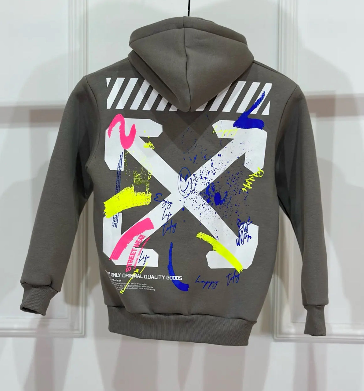 Felpa Bambino Duca Homme Grigia con Stampa | Cappuccio Cotone | Fit Comodo