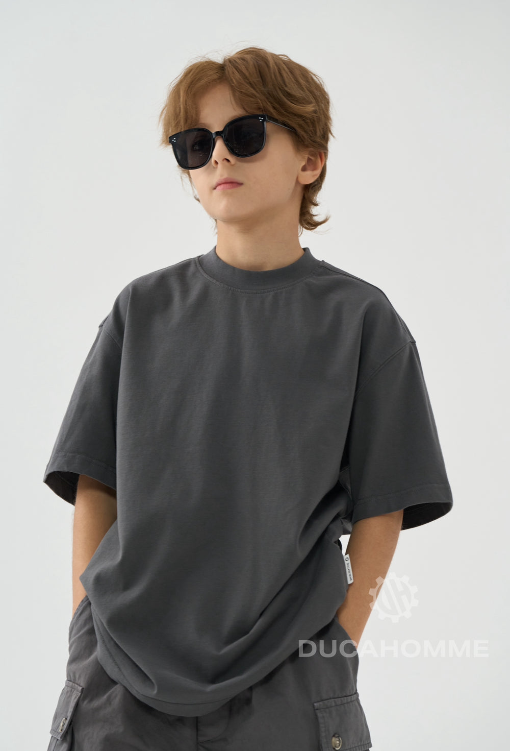 T Shirt Bambino Oversize Duca Homme Grigio Scuro