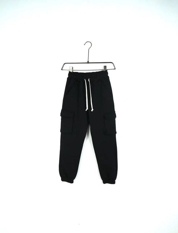 Pantaloni Cargo Felpati Bambino Neri - Duca Homme Junior