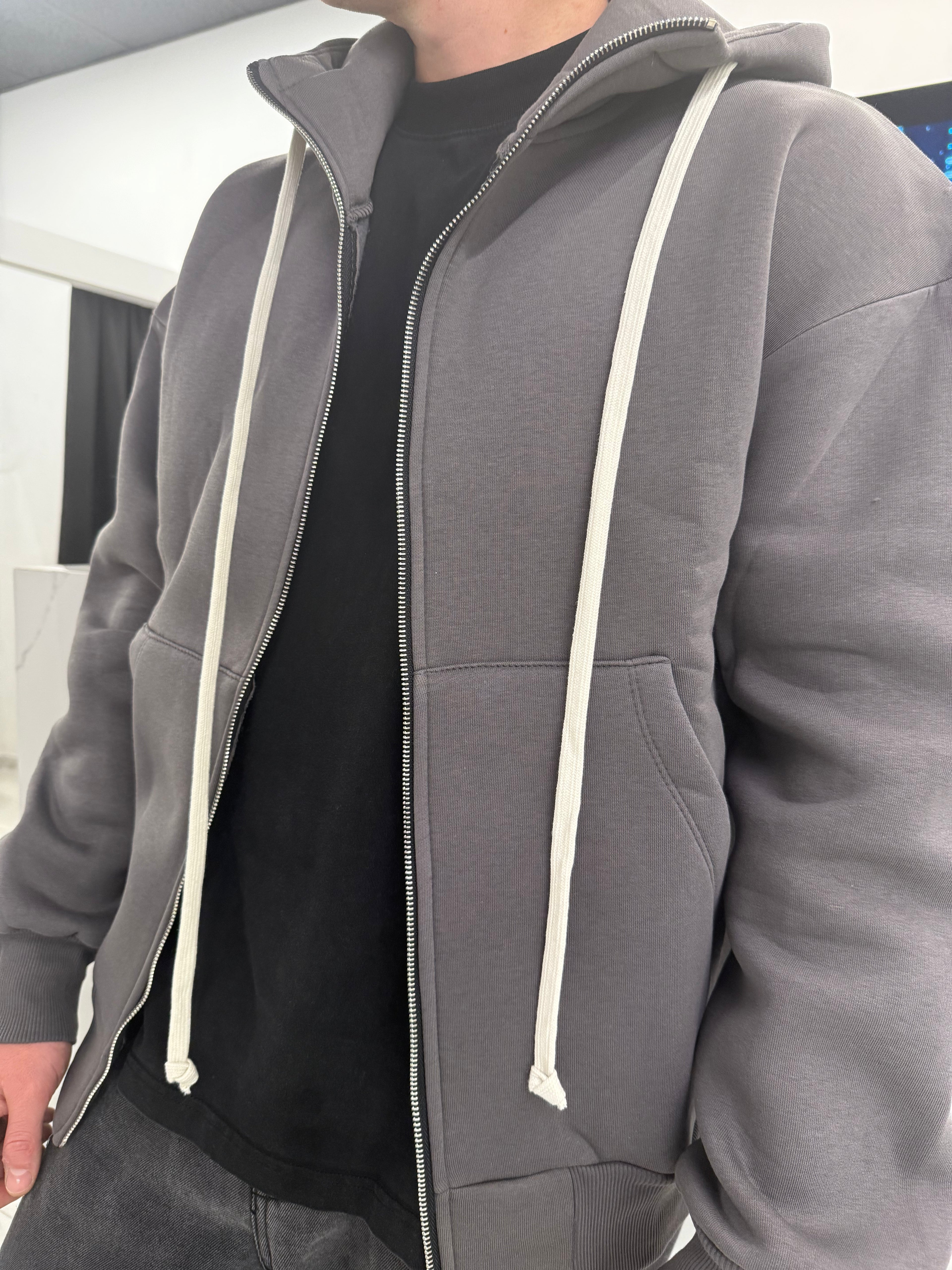 Felpa Full Zip Grigio Piombo Oversize Streetwear - Duca Homme