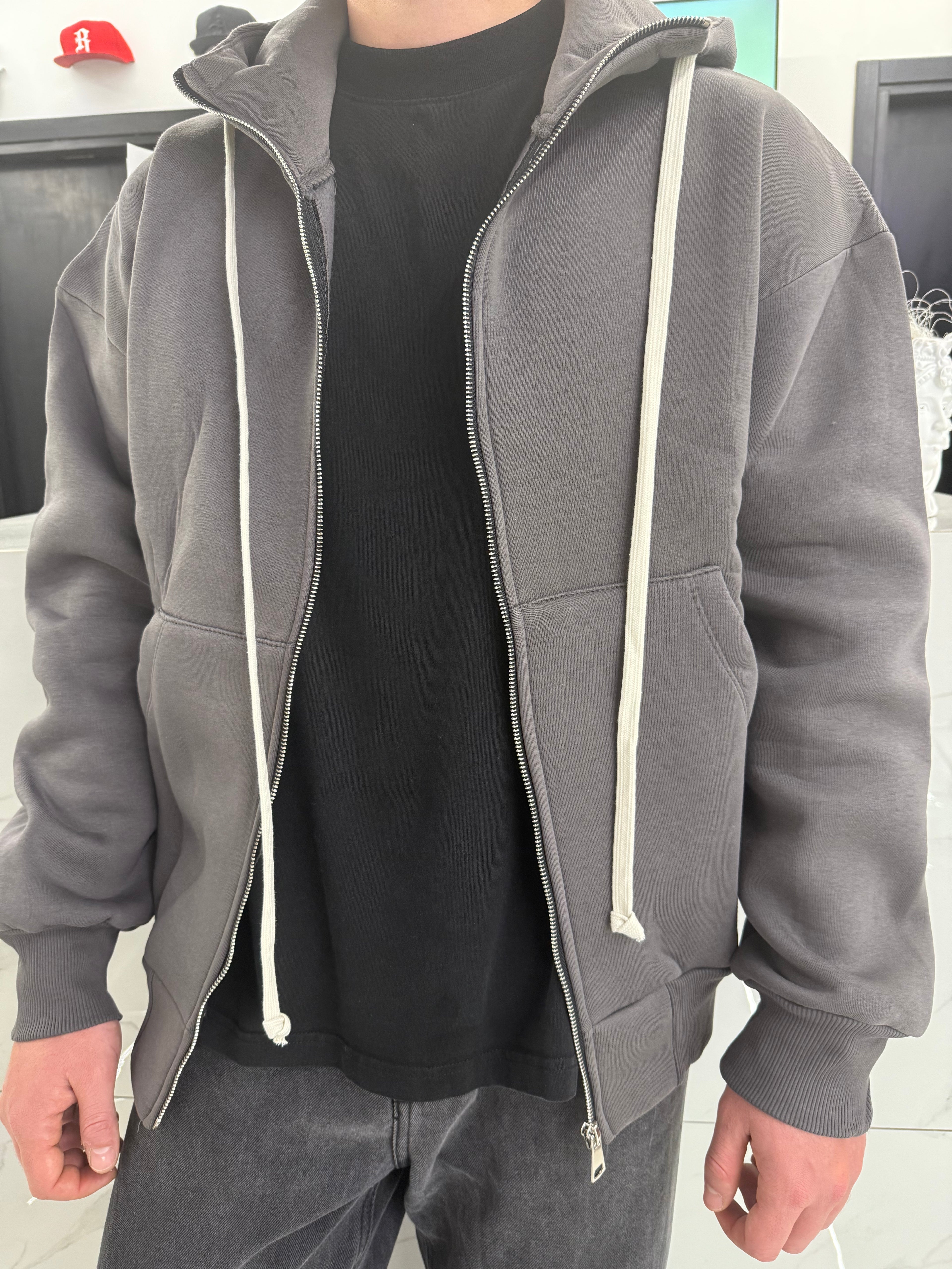 Felpa Full Zip Grigio Piombo Oversize Streetwear - Duca Homme