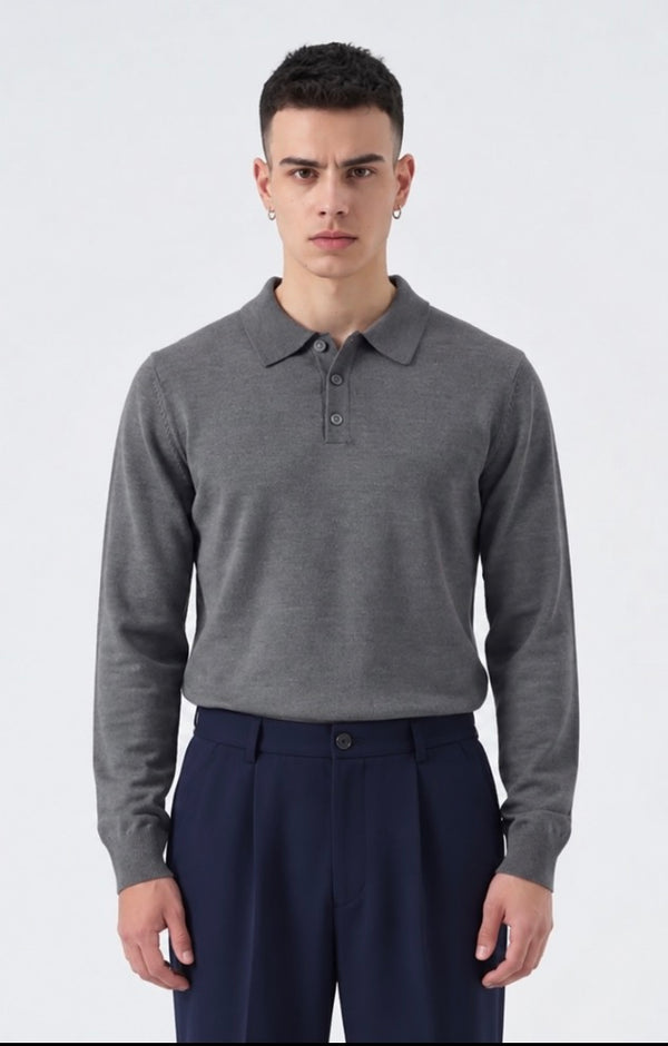 Polo Long Sleeve-Duca Homme (grigio)