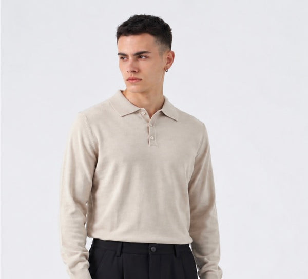 Polo Long Sleeve-Duca Homme (beige)