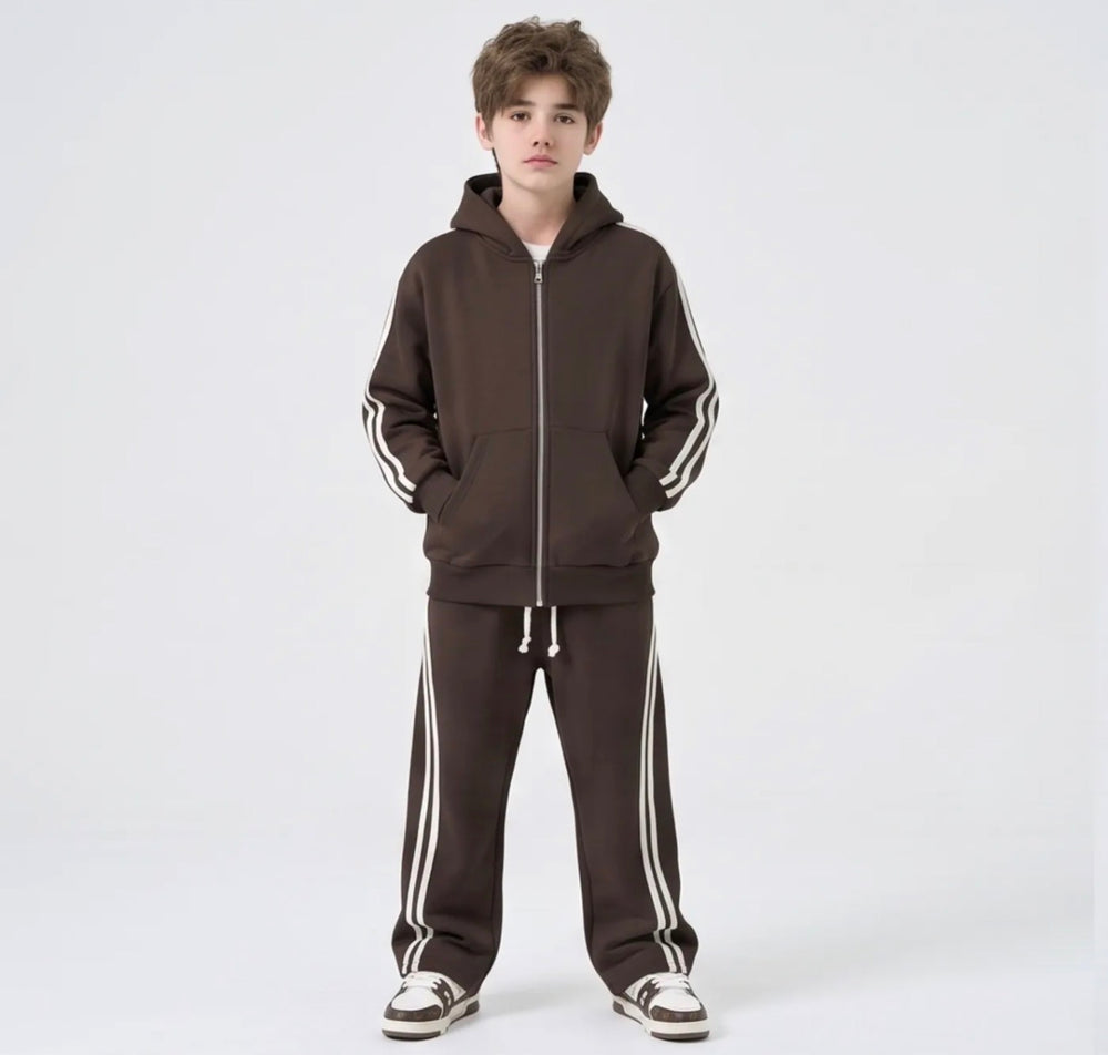 Completo Tuta Felpata Righe Bambino | Duca Homme (marrone)