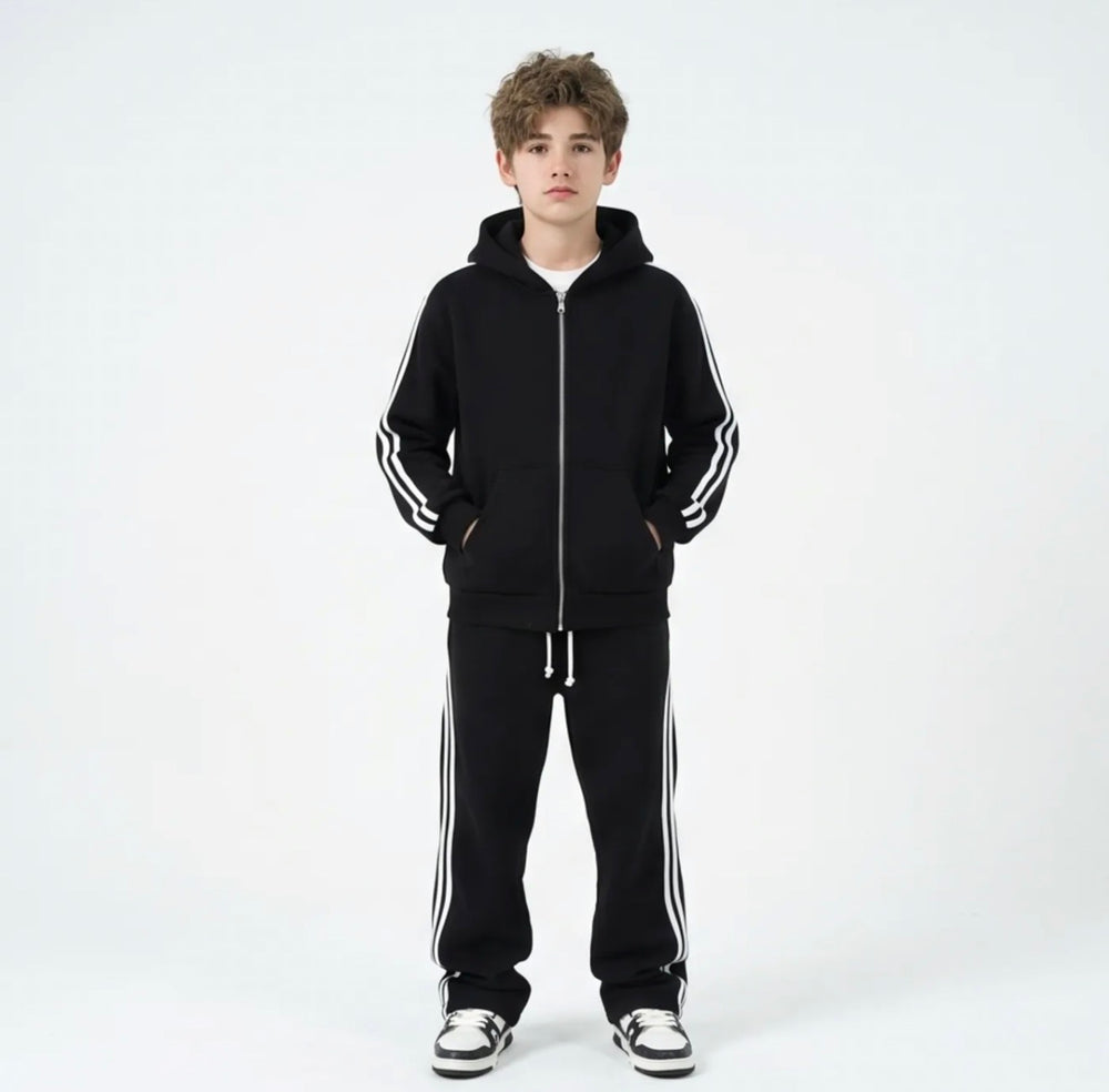 Completo Tuta Felpata Righe Bambino | Duca Homme (nero)
