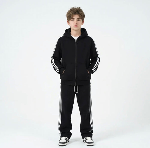 Completo Tuta Felpata Righe Bambino | Duca Homme (nero)