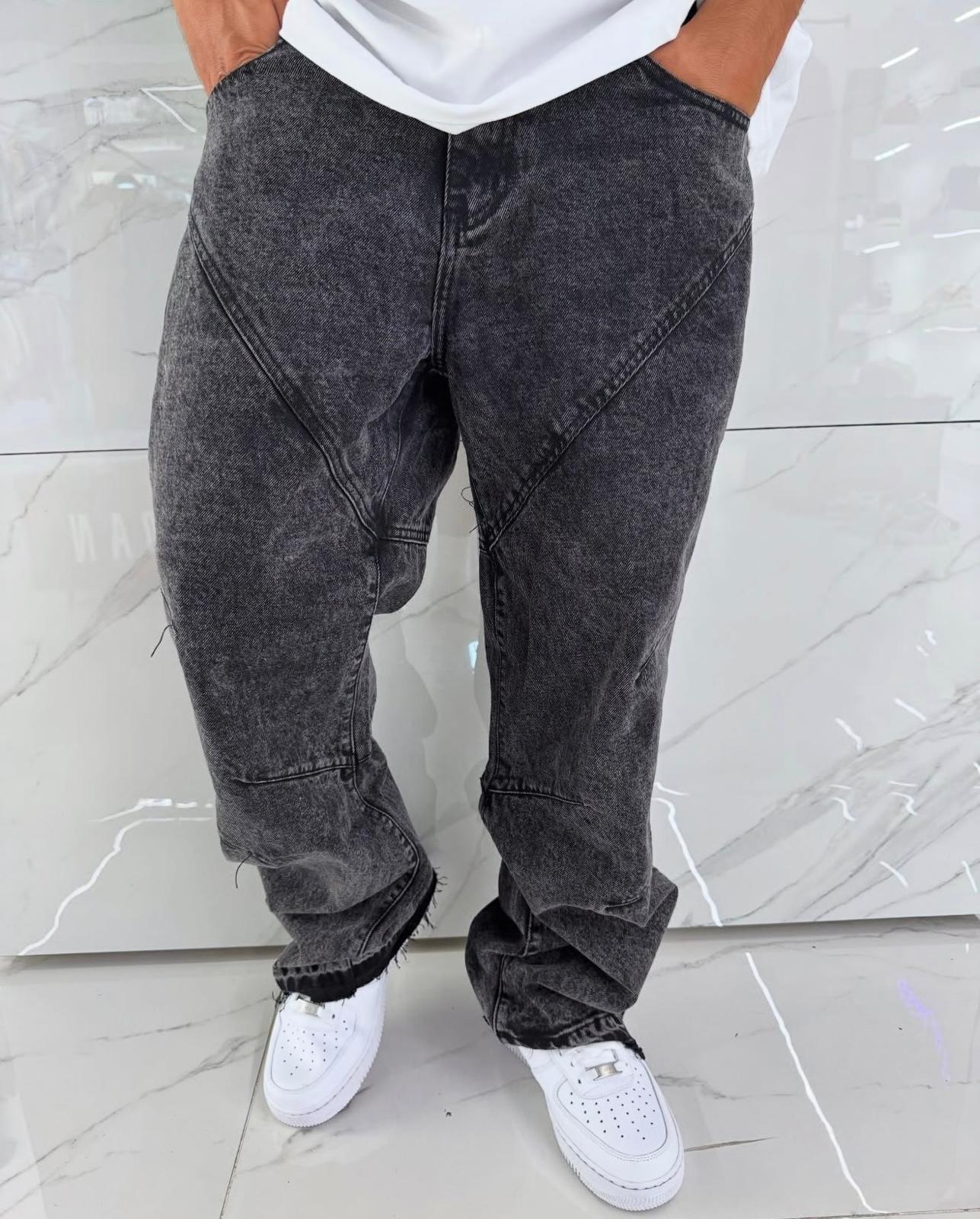 Jeans Baggy con Strappi e Lavaggio Stone Grigio Uomo - Duca Homme