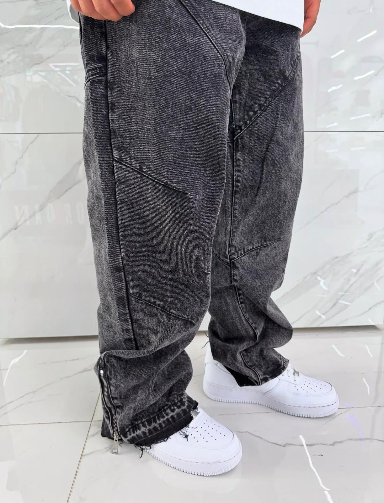 Jeans Baggy con Strappi e Lavaggio Stone Grigio Uomo - Duca Homme