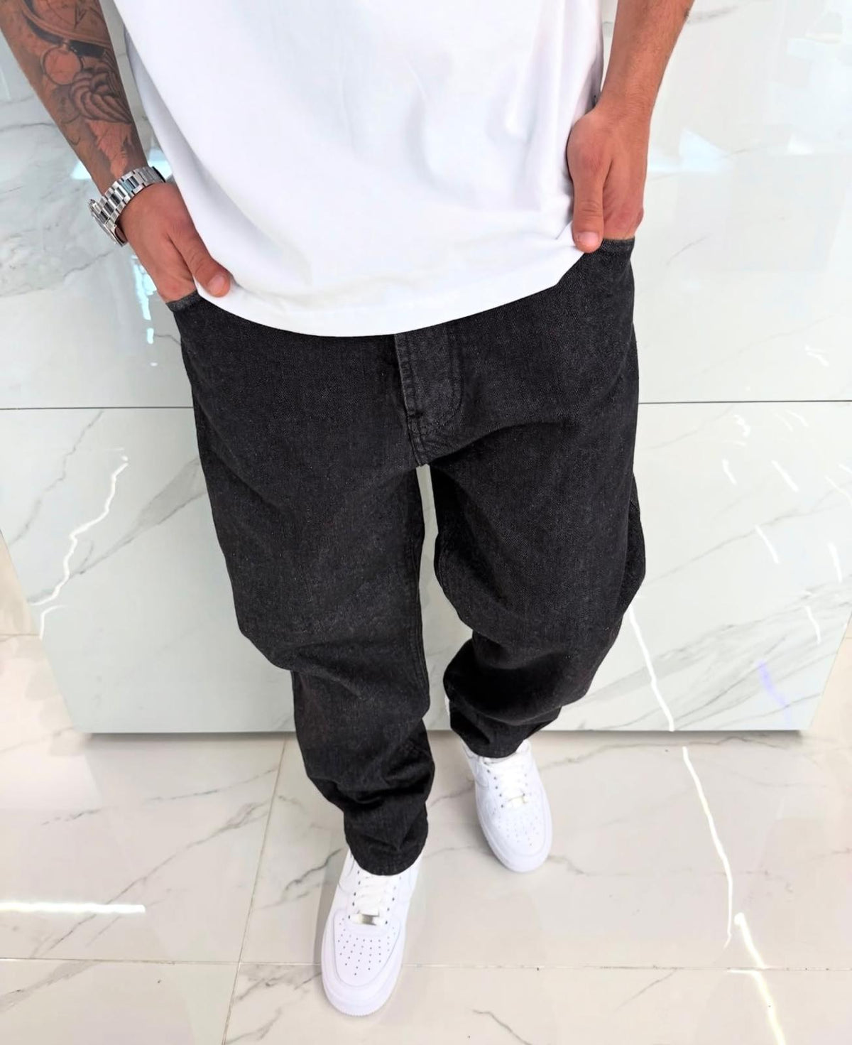 Jeans Nero Uomo Duca Homme - Fondo Jogger Elastico