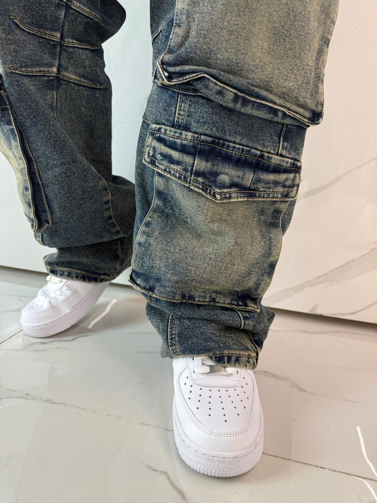 Jeans Cargo Baggy Blu Scuro Uomo Duca Homme - Multi Tasche