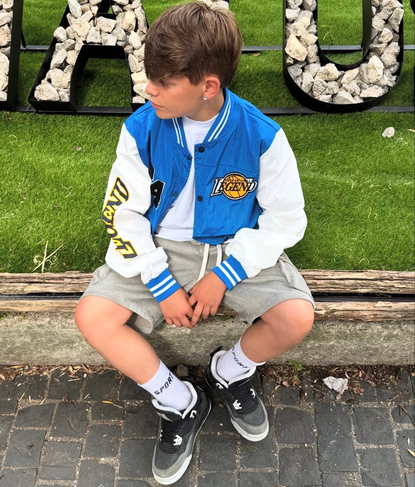 Giacca Bomber Bambino Blu Maniche Bianche College - Duca Homme Basic