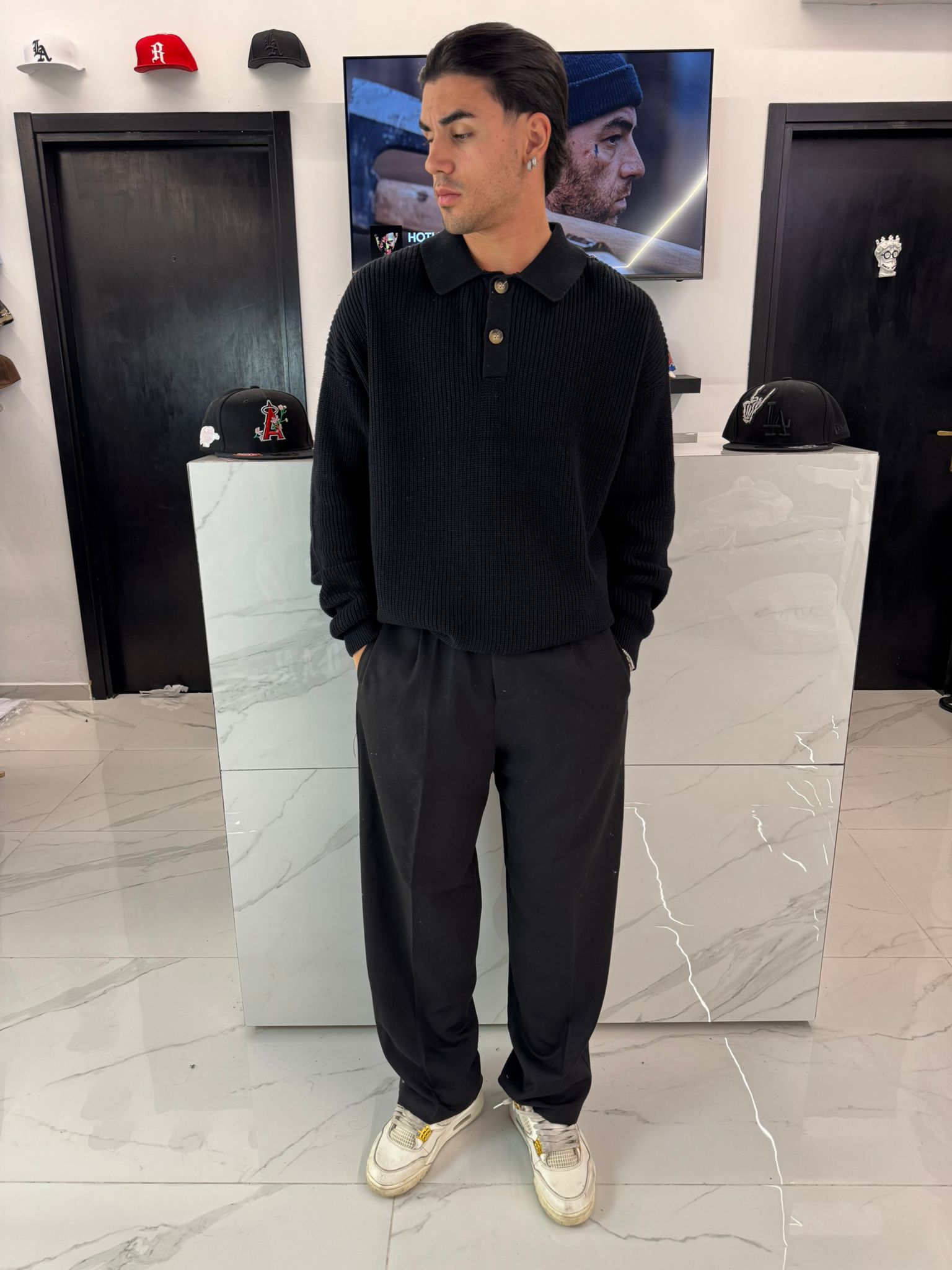 Polo in Maglia Oversize a Costine Nera - Duca Homme