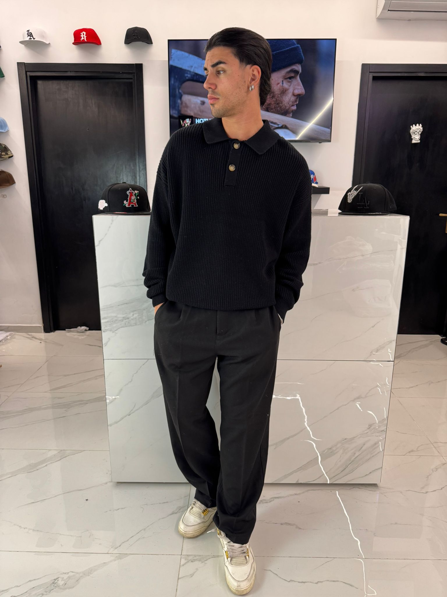 Polo in Maglia Oversize a Costine Nera - Duca Homme