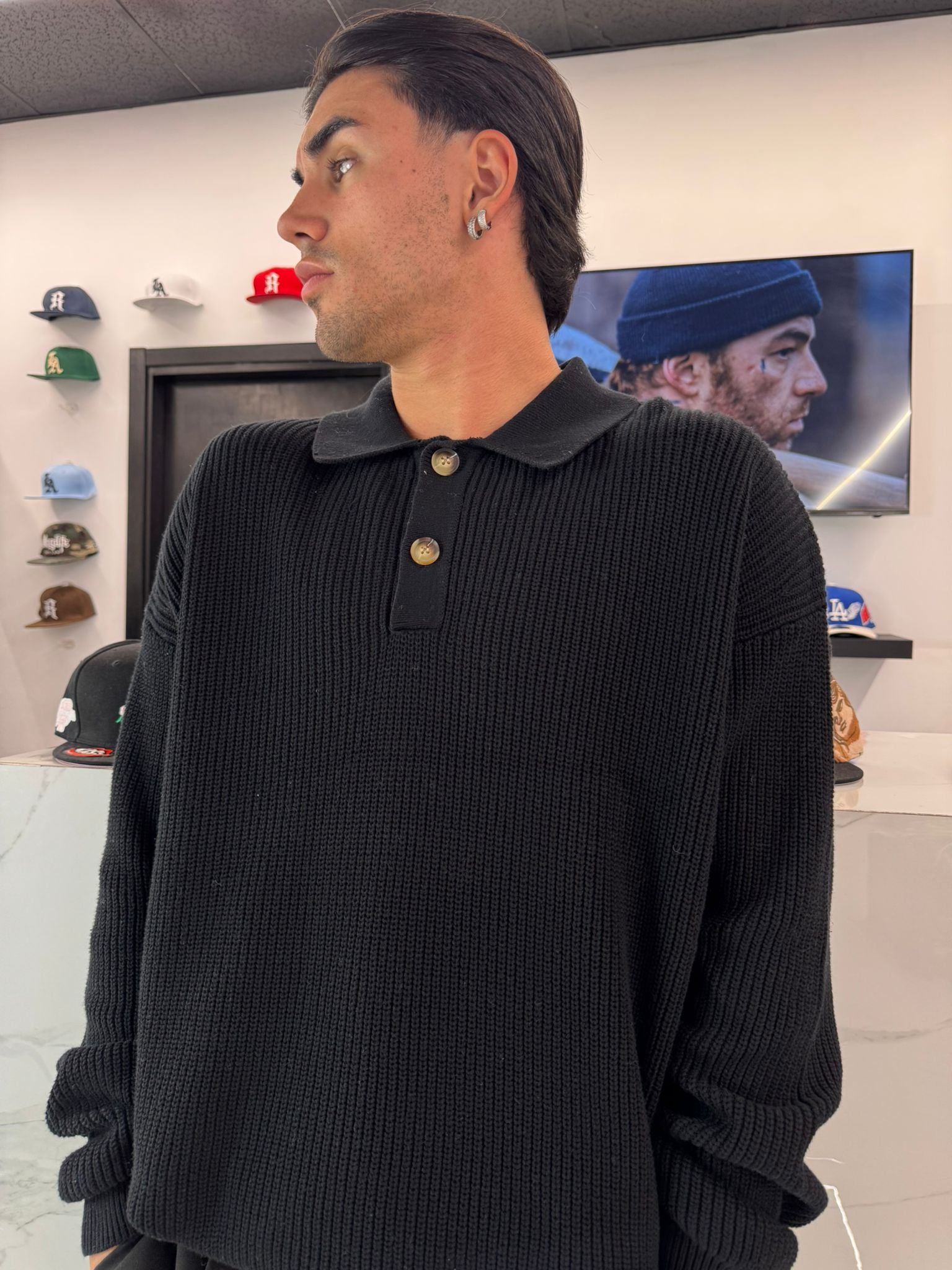 Polo in Maglia Oversize a Costine Nera - Duca Homme