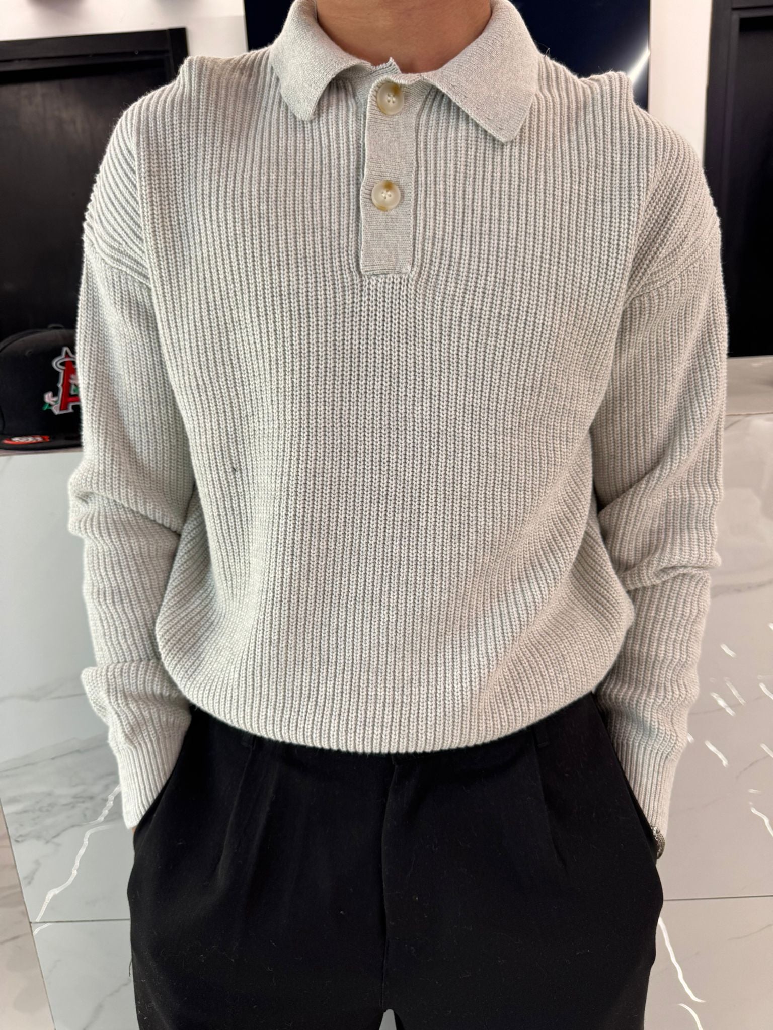 Polo in Maglia Oversize a Costine Grigio Chiaro - Duca Homme