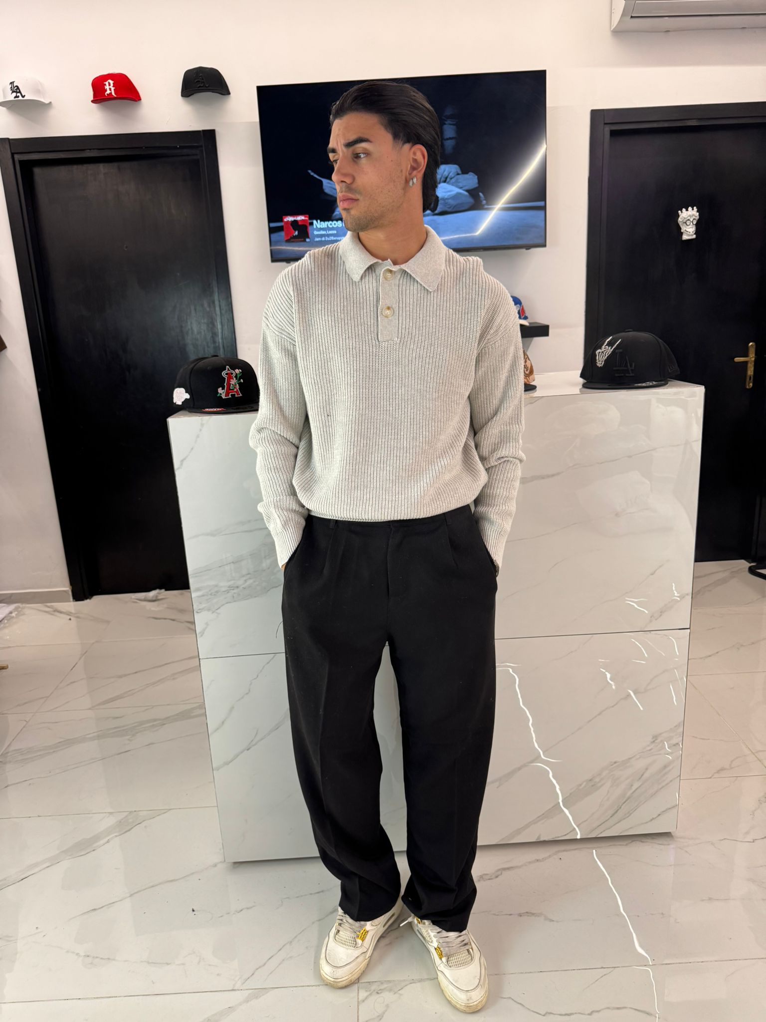 Polo in Maglia Oversize a Costine Grigio Chiaro - Duca Homme