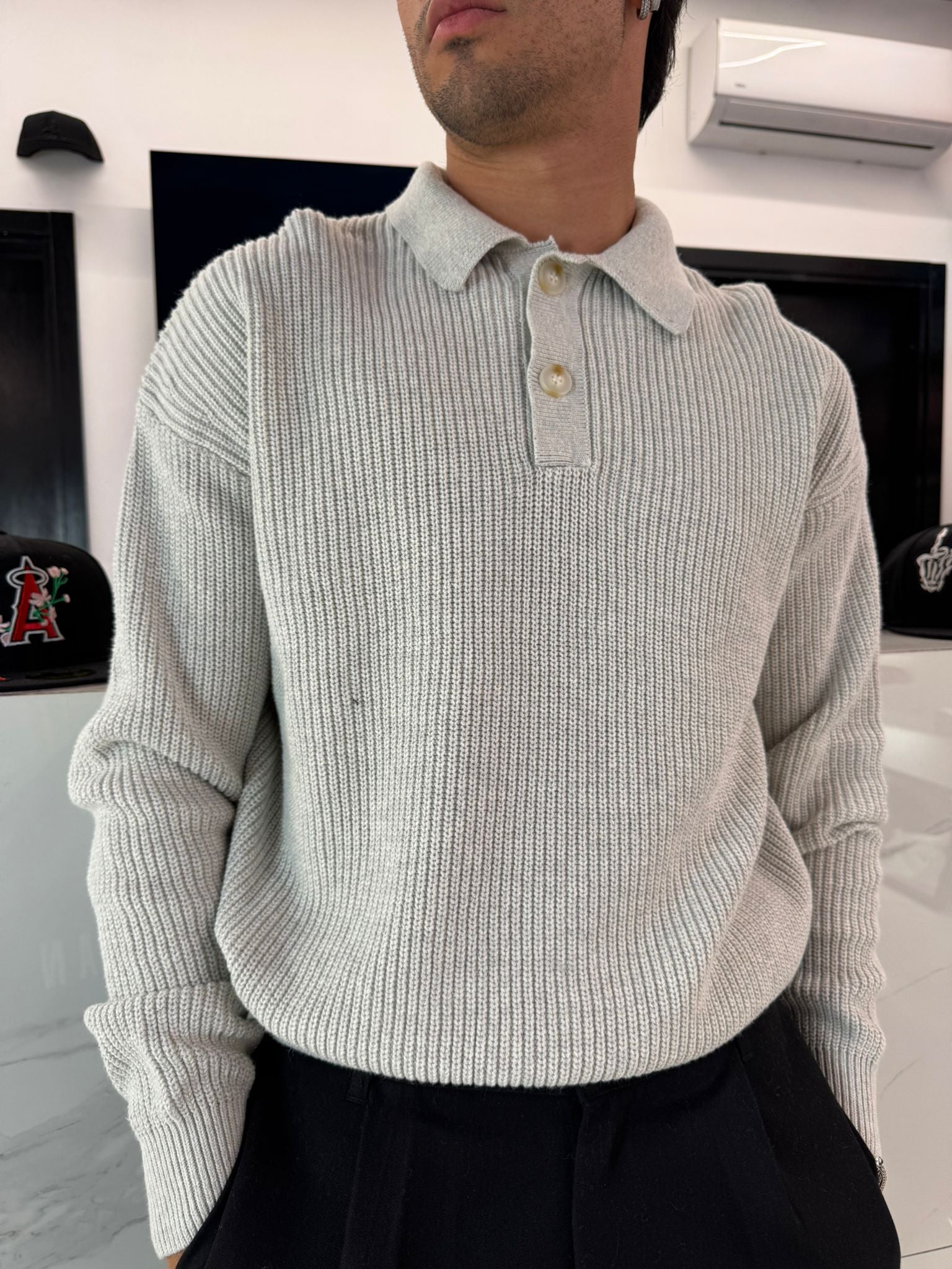 Polo in Maglia Oversize a Costine Grigio Chiaro - Duca Homme