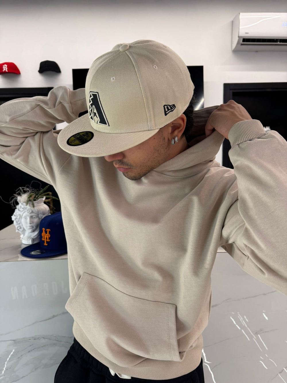 Felpa con Cappuccio Uomo Duca Homme Beige Garzata | Cotone Mezza Stagione | Tasca Frontale