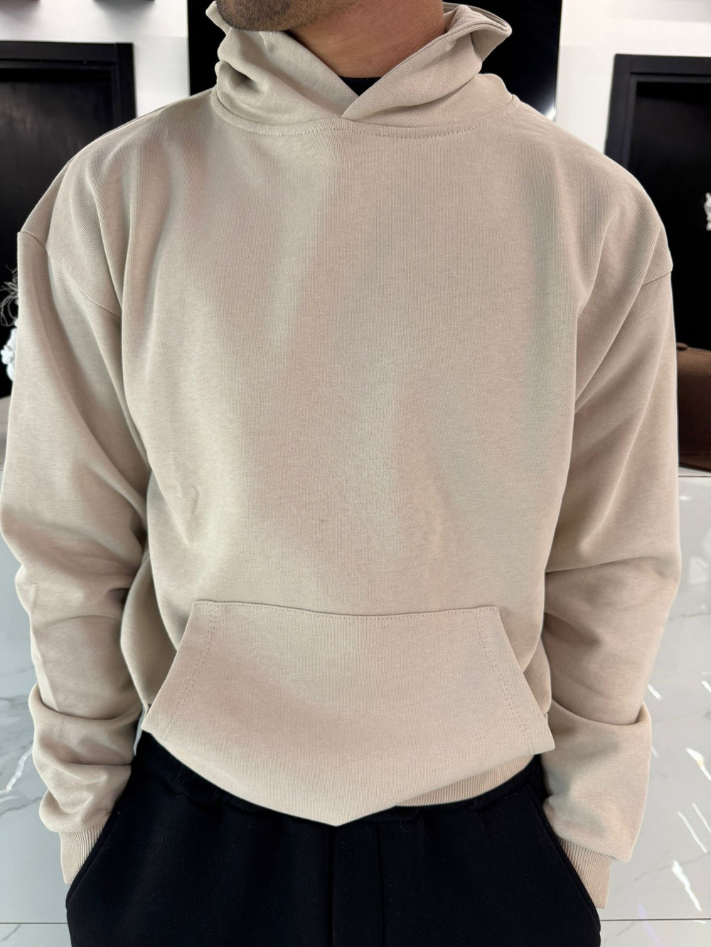 Felpa con Cappuccio Uomo Duca Homme Beige Garzata | Cotone Mezza Stagione | Tasca Frontale