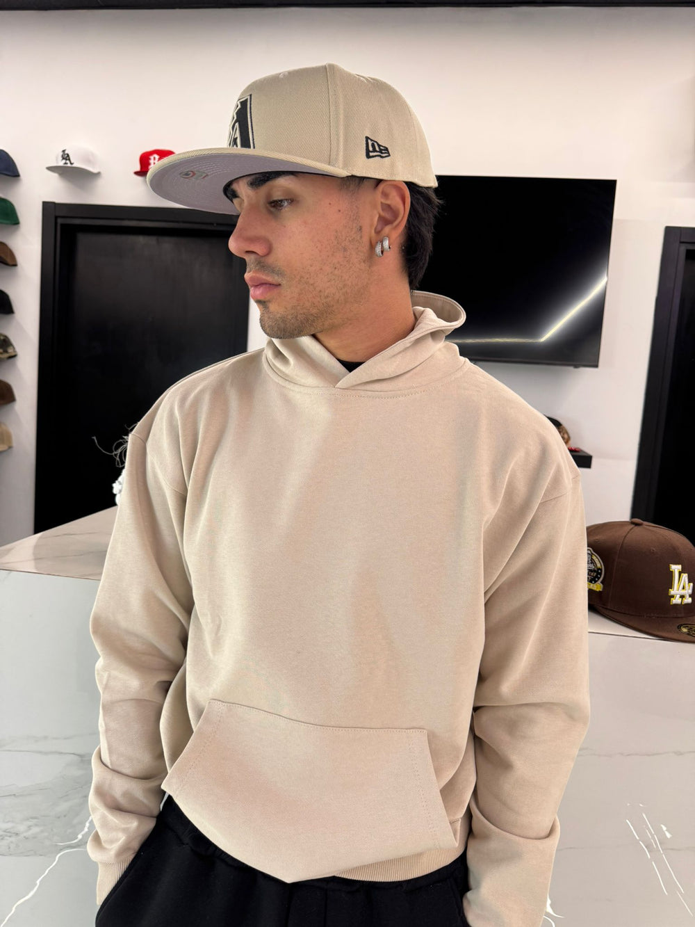 Felpa con Cappuccio Uomo Duca Homme Beige Garzata | Cotone Mezza Stagione | Tasca Frontale