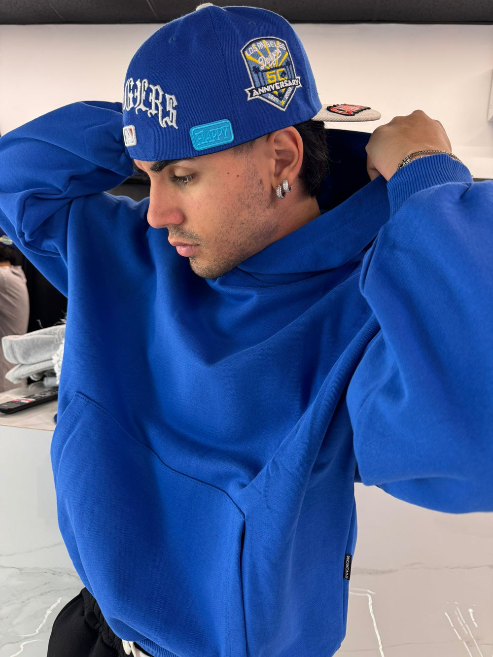 Felpa con Cappuccio Garzata Blu Elettrico Uomo - Duca Homme Basic