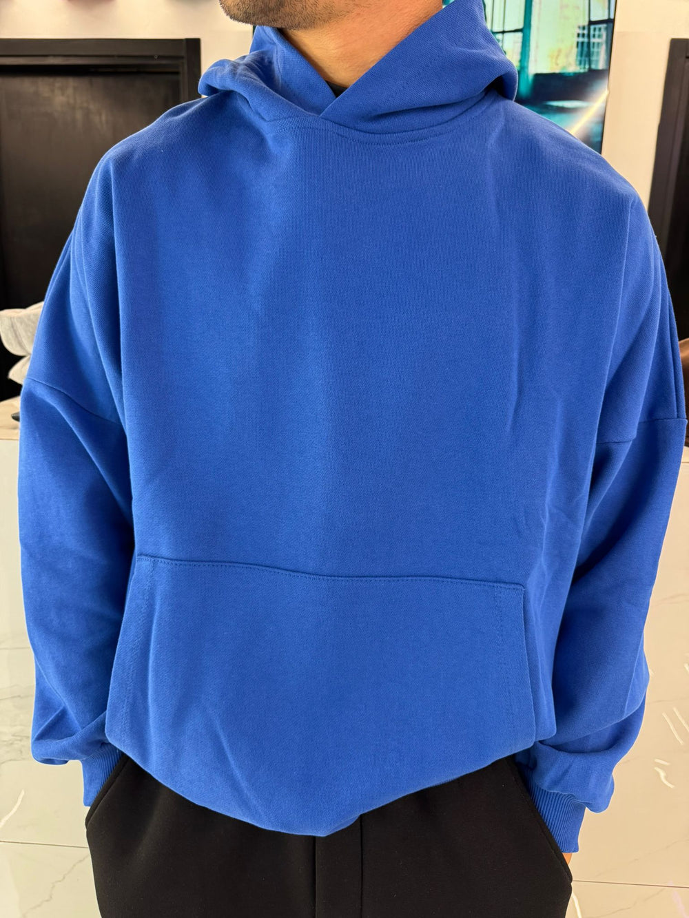 Felpa con Cappuccio Garzata Blu Elettrico Uomo - Duca Homme Basic