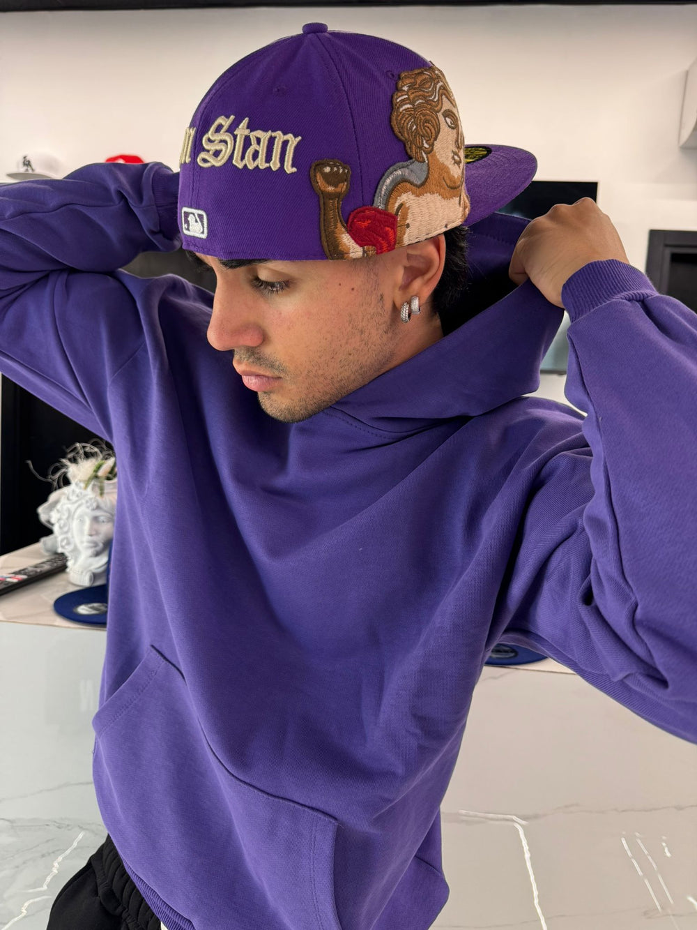 Felpa con Cappuccio Oversize Viola Uomo - Duca Homme Basic
