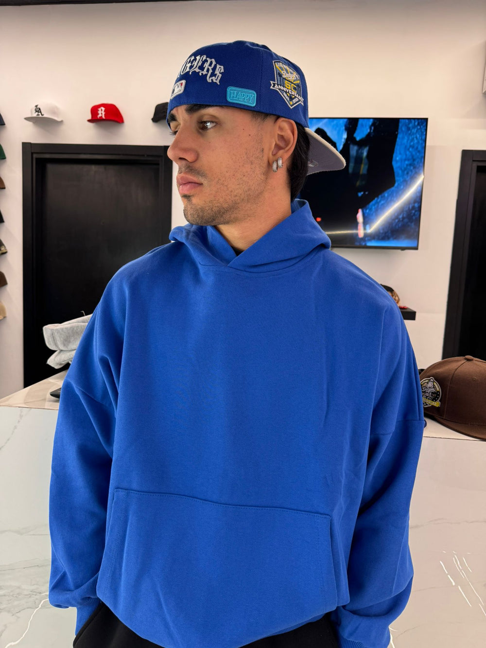 Felpa con Cappuccio Garzata Blu Elettrico Uomo - Duca Homme Basic